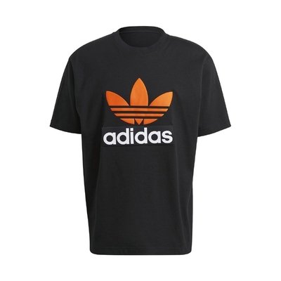 adidas T恤 Originals ADICOLOR T 男款 愛迪達 三葉草 大LOGO 基本款 圓領 黑 橘 H09347