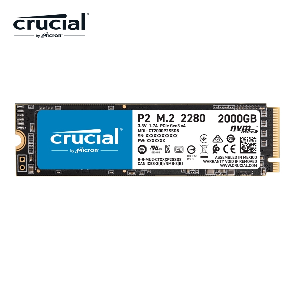 美光Micron Crucial P2 2TB PCIe M.2 QLC SSD固態硬碟| Micron 美光