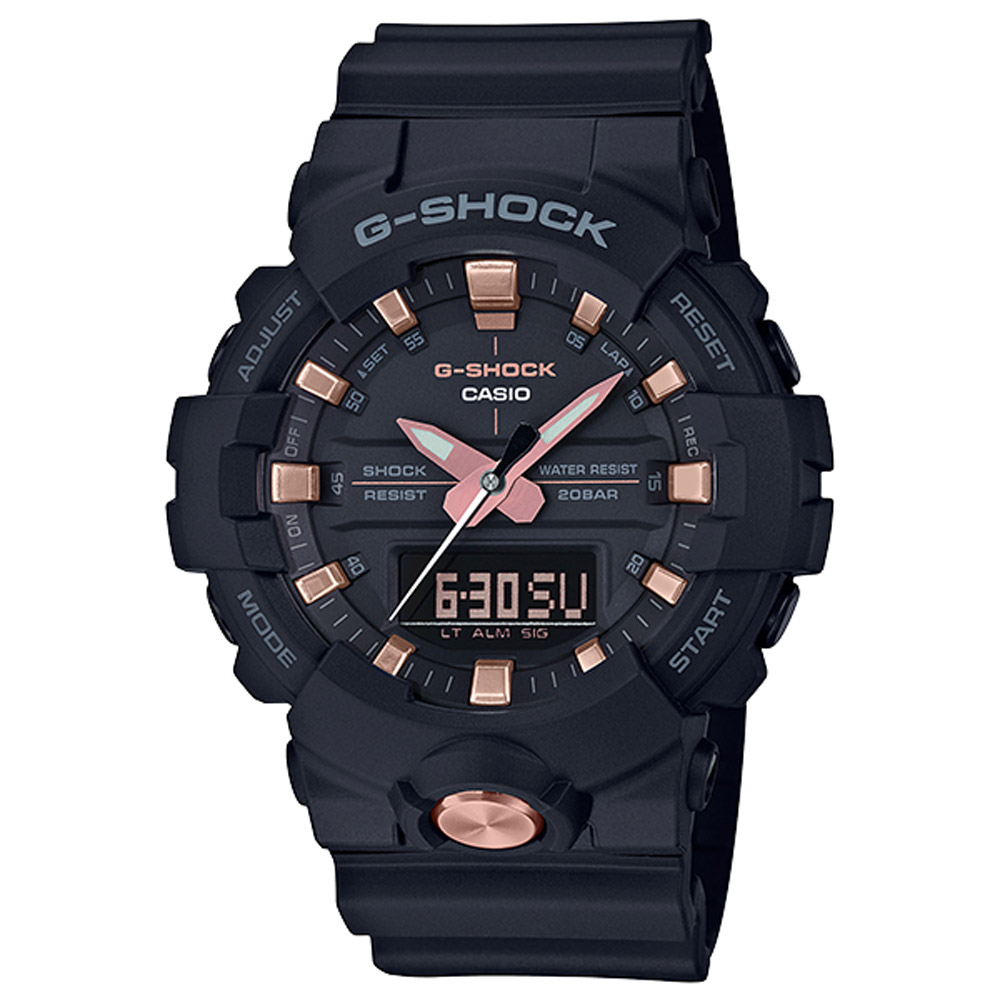 G-SHOCK 玫瑰金色雙顯耐衝擊運動錶(GA-810B-1A4)-黑金/48.6mm