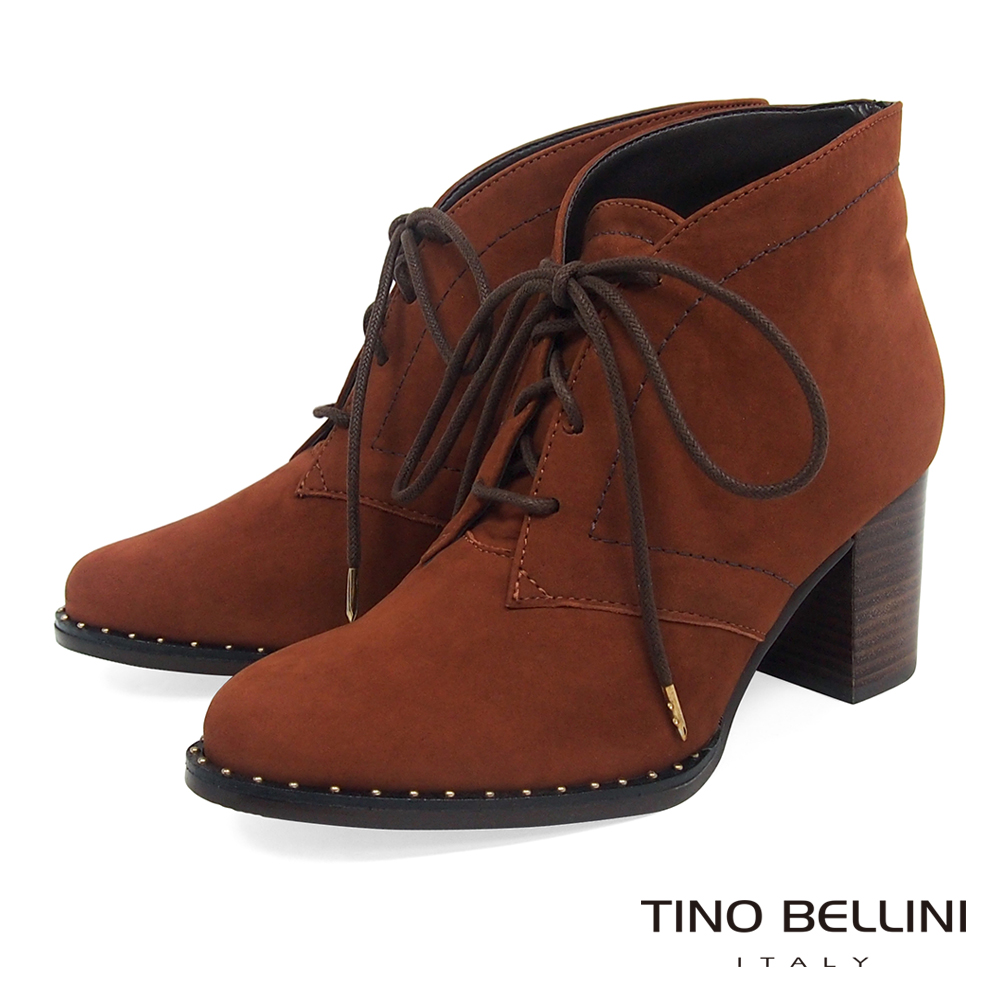 Tino Bellini 巴西進口斜口金屬綁帶高跟短靴 _ 棕