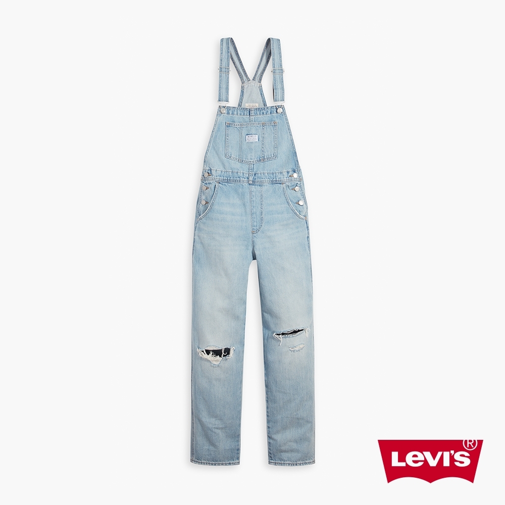 Levis 女款 古著高腰牛仔吊帶褲 鈕扣穿脫 精工破壞工藝