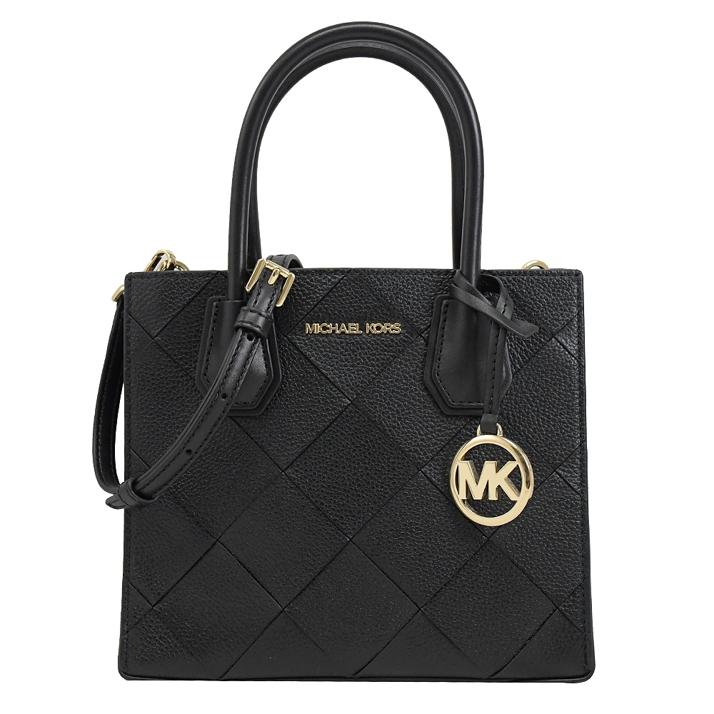 MICHAEL KORS Mercer寬版編織款雙層兩用手提包(黑)