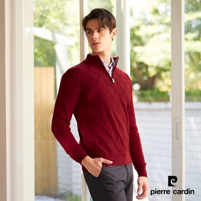 Pierre Cardin皮爾卡登 男款 混紡羊毛半高領拉鍊毛衣-紅色(5235471-78)