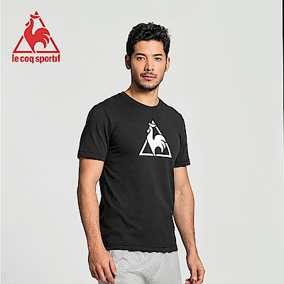 le coq sportif 法國公雞牌經典圓領LOGO印花短袖T恤 男-黑