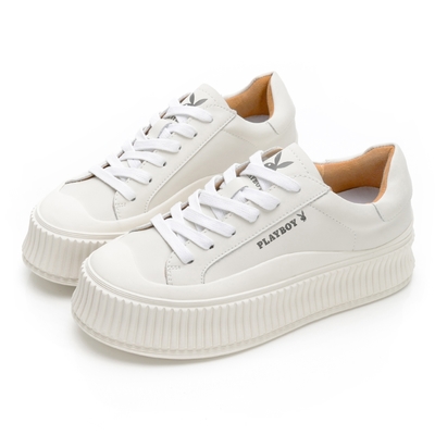 PLAYBOY  率性自在 真皮增高餅乾鞋-白-Y830211