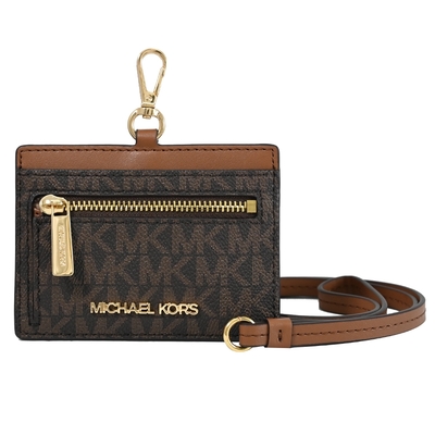 MICHAEL KORS TRAVEL金屬LOGO滿版MK橫式證件夾(深咖)