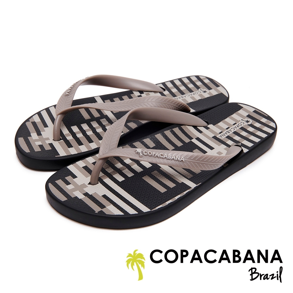 (夏日休閒推薦鞋)Copacabana 巴西藝術格紋人字鞋-黑/灰