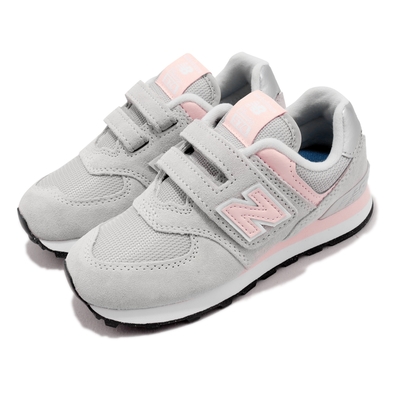 New Balance 休閒鞋 574 Wide 童鞋 中童 灰 粉色 寬楦頭 經典 魔鬼氈 NB PV574EVKW