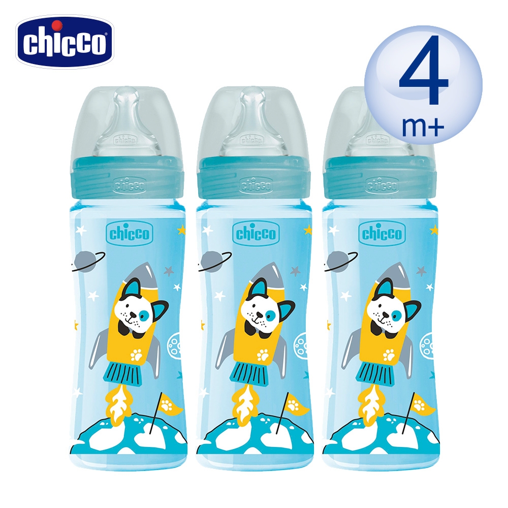 chicco-舒適哺乳-防脹氣PP奶瓶330ml(三孔)-帥氣男孩*3入組 product image 1