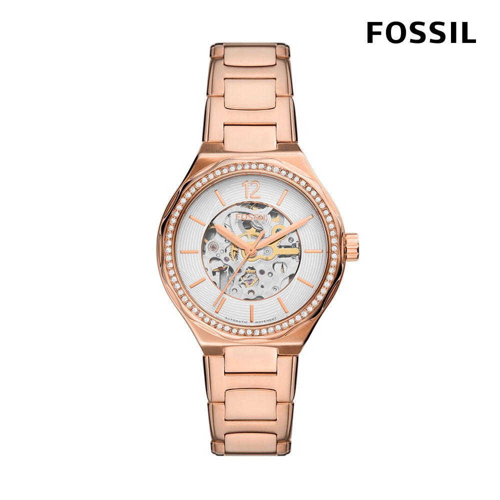 FOSSIL Eevie 個性鑽圈鏤空機械女錶 玫瑰金不鏽鋼鍊帶 36MM BQ3781