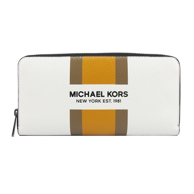 MICHAEL KORS COOPER直條紋皮革拉鍊長夾(白)