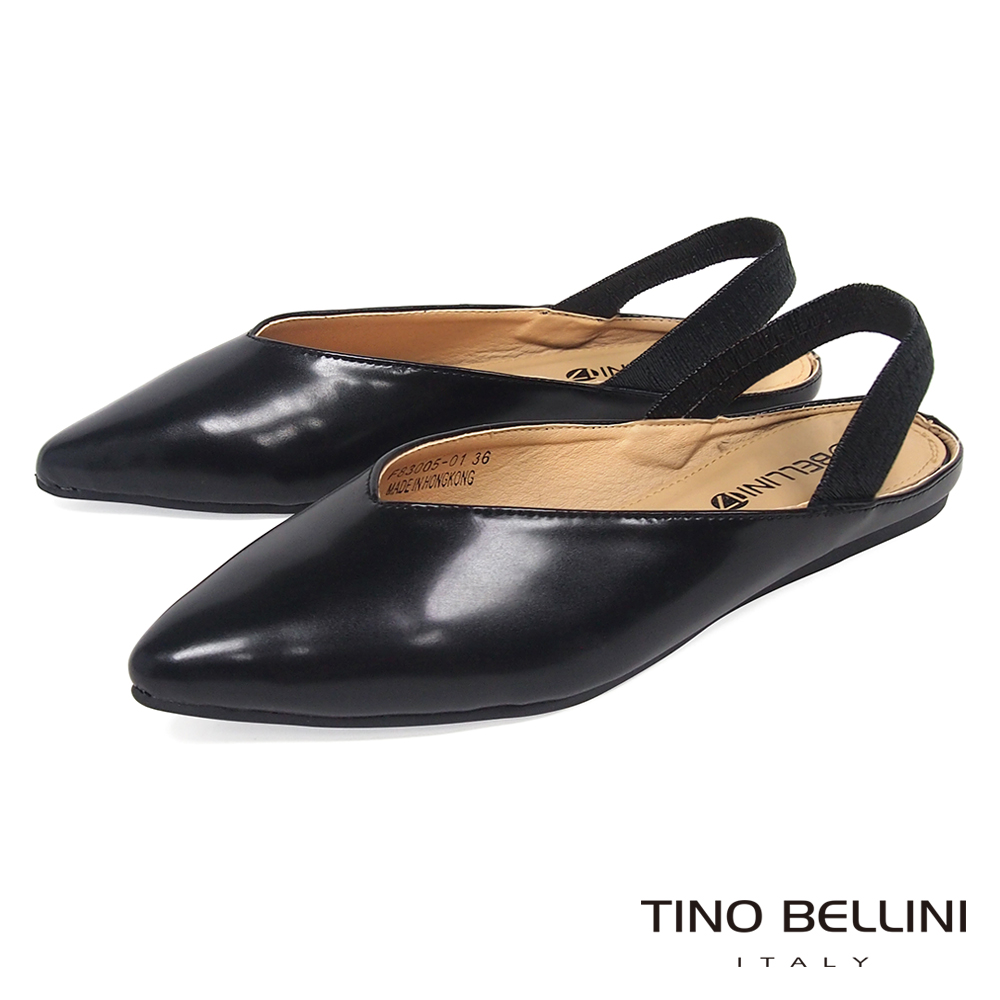 Tino Bellini 深V尖楦彈力後拉帶平底鞋 _ 黑