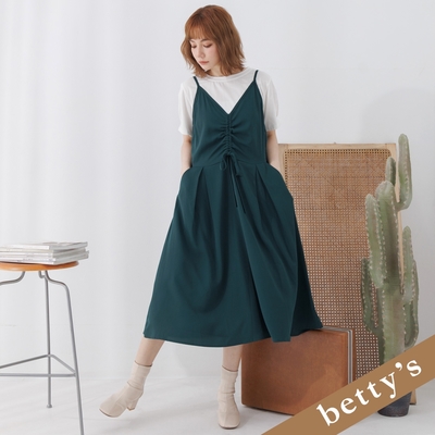 betty’s貝蒂思 兩件式細肩帶抽繩打摺洋裝(綠色)