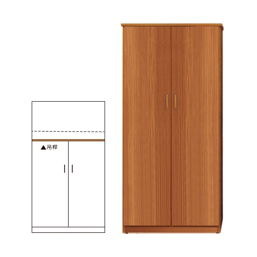 韓菲-南方松色塑鋼雙門衣櫃-91x46.5x180cm