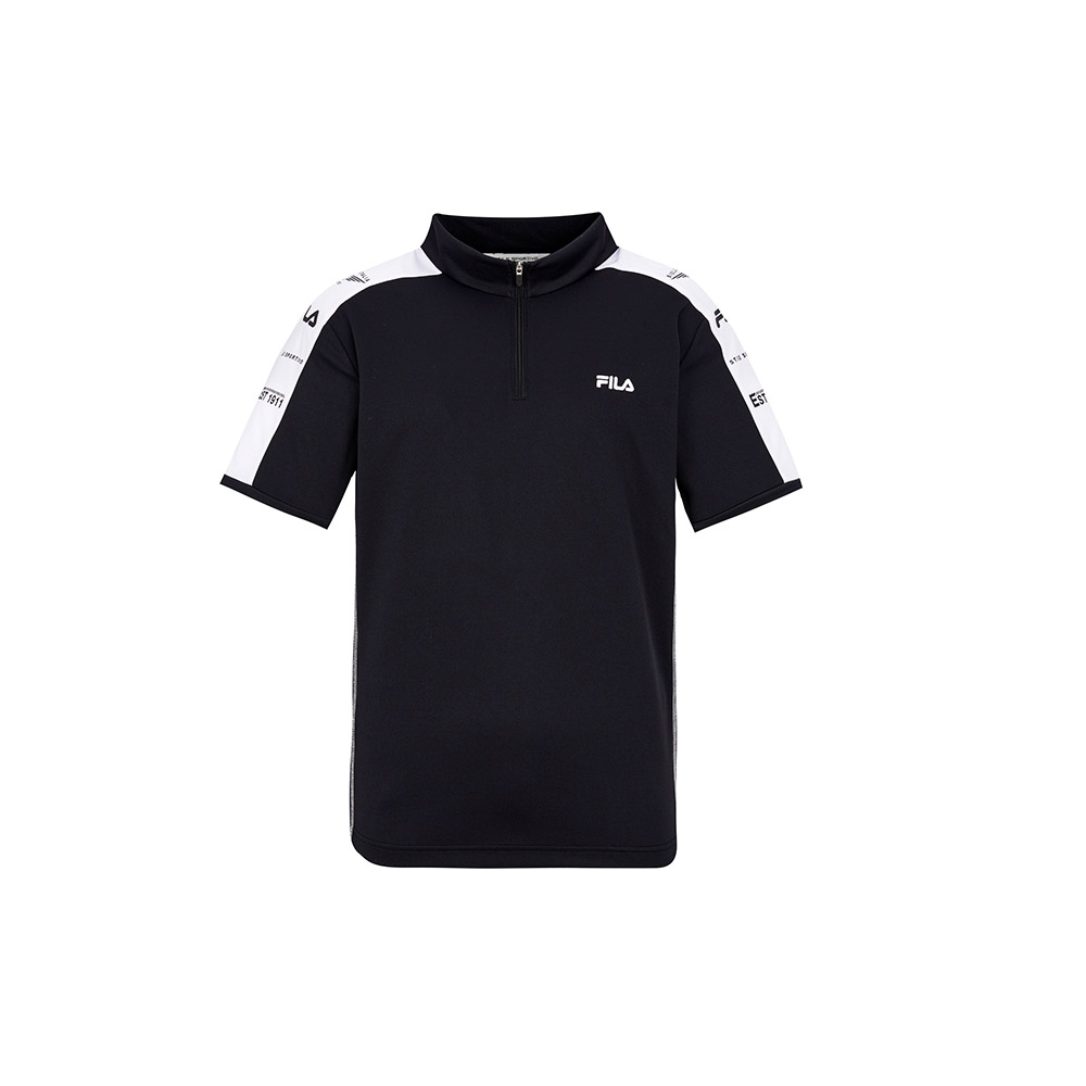 FILA 男吸濕排汗短袖半門襟T恤-黑色 1TEX-1704-BK