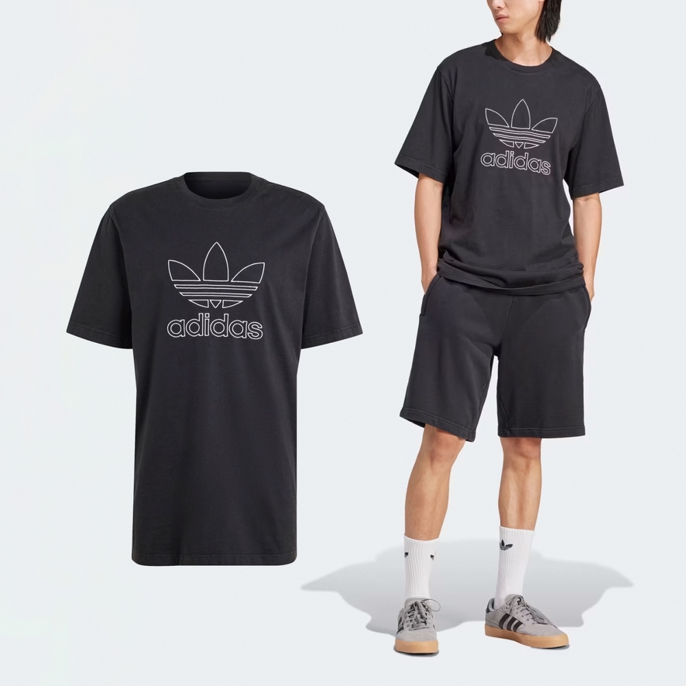 adidas 短袖 Adicolor Outline Tee 男款 黑 白 寬鬆 純棉 短T 棉T 愛迪達 IU2347