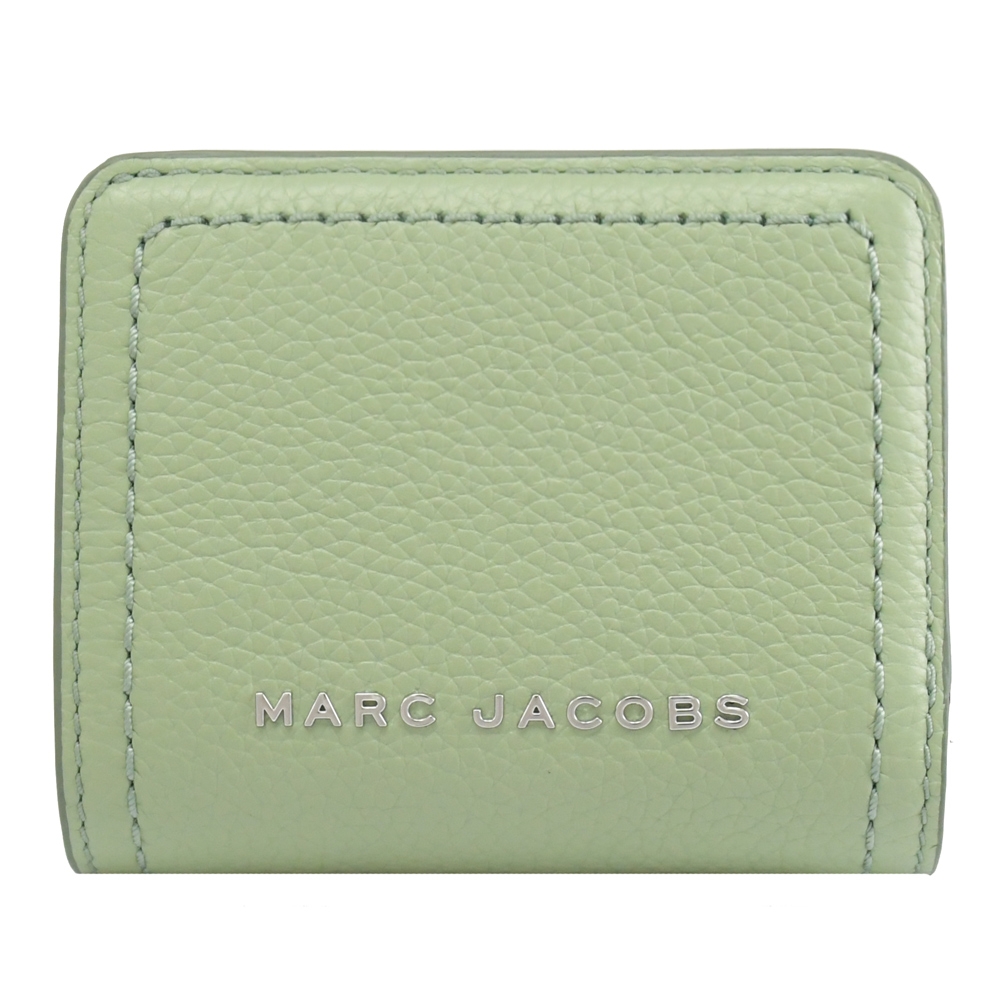 MARC JACOBS 金屬LOGO荔枝皮革釦式零錢短夾(薄荷綠)