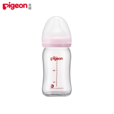 日本《Pigeon 貝親》母乳實感寬口玻璃奶瓶【莫蘭迪粉160ml】