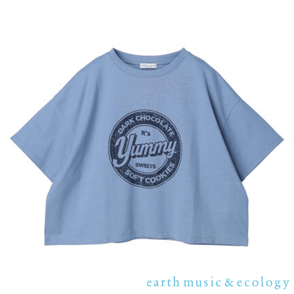 earth music  yummy復古標語打印寬短版純棉短袖T恤