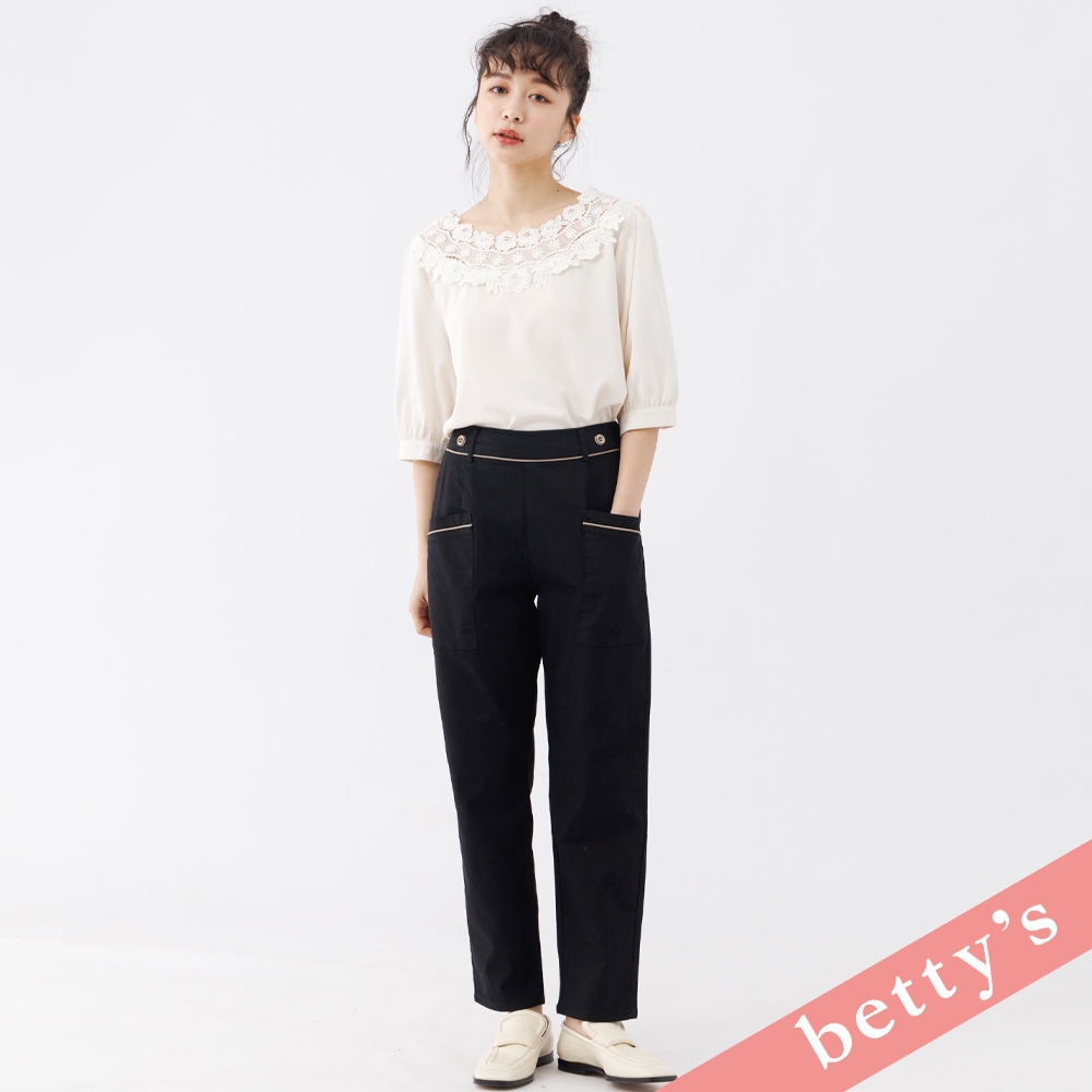 betty’s貝蒂思　腰鬆緊跳色滾邊大口袋長褲(黑色)