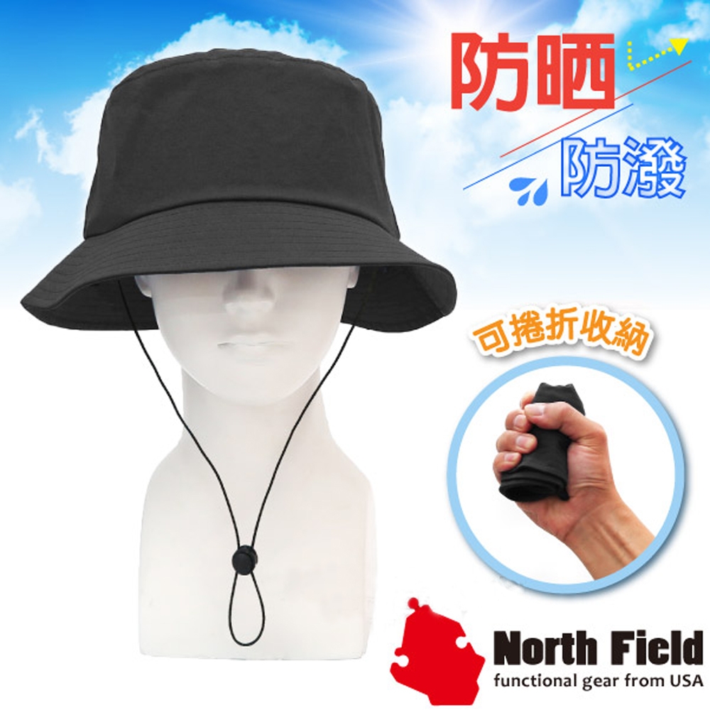 North Field 經典款 防水防曬中盤帽(帽圍可調) 休閒帽.圓盤帽.遮陽帽.運動帽_曜岩黑