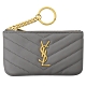 YSL Saint Laurent金屬LOGO羊皮V字車線鑰匙扣零錢包(灰) product thumbnail 1