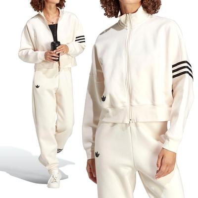 Adidas TrackTop 女款 米色 日常 休閒 短版 拉鍊 立領 外套 IB7316