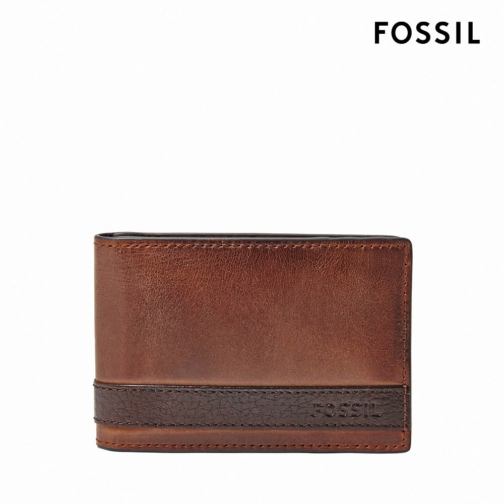 FOSSIL Quinn 真皮鈔票夾式短夾-咖啡色 ML3650200 (禮盒組附鐵盒)