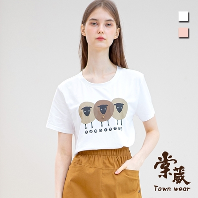 【TOWNWEAR棠葳】童趣綿羊印圖棉T 2色(女上衣/女上著/印字/鑽飾/短袖/棉質)