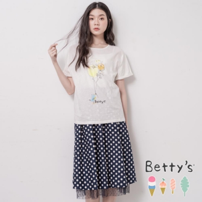 betty’s貝蒂思　點點拼接內網紗長裙(深藍)