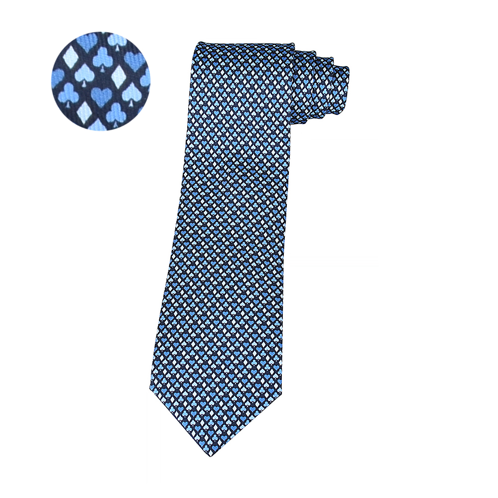 HERMES愛馬仕7 CARRE D AS緹花LOGO撲克圖騰設計蠶絲領帶(深藍)