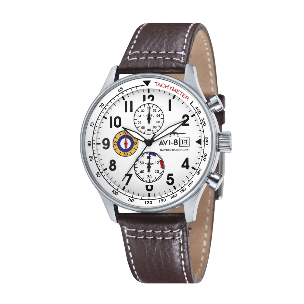 AVI-8 飛行錶 HAWKER HURRICANE 潮流手錶-白x咖啡/42mm