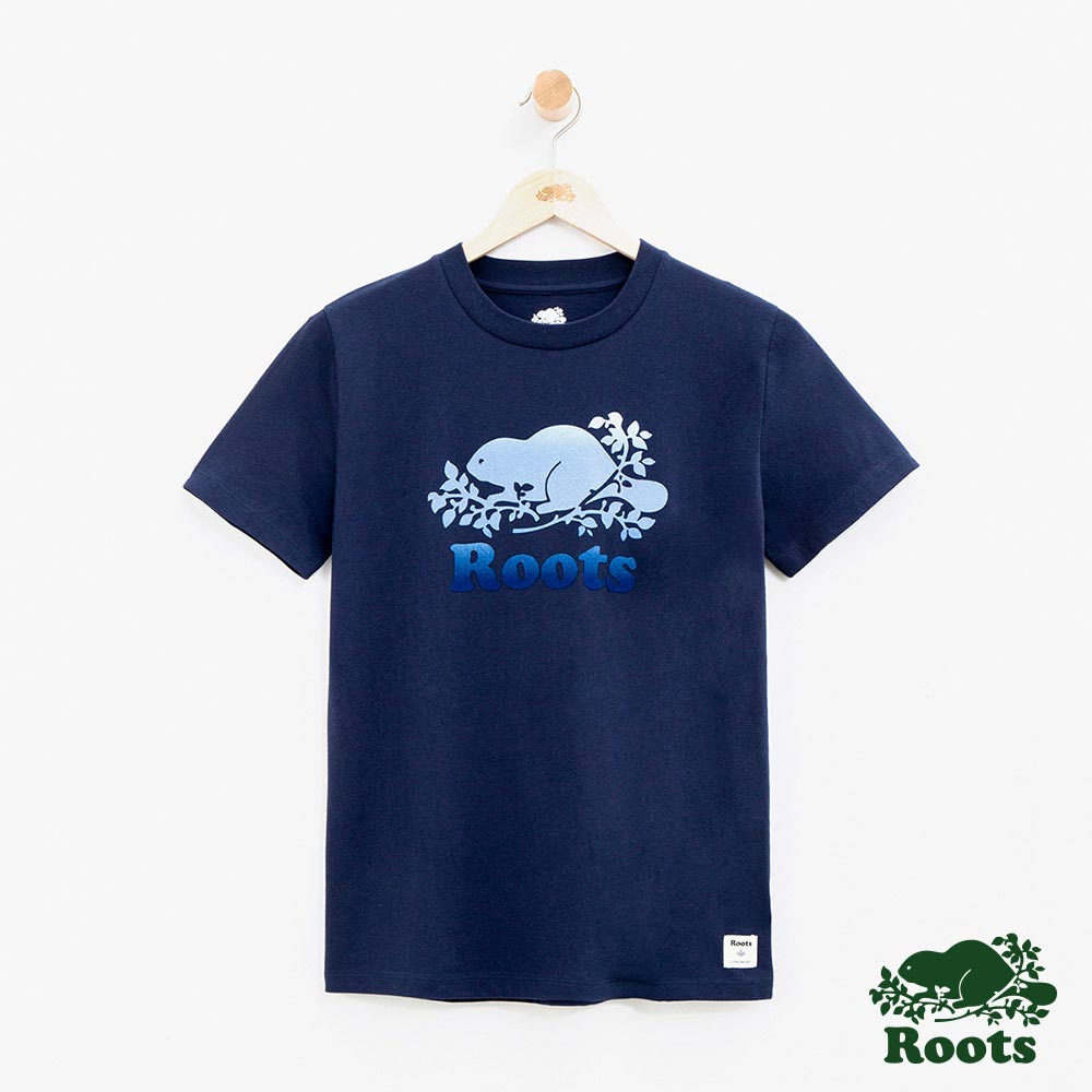 女裝Roots-漸層LOGO短袖T恤-藍