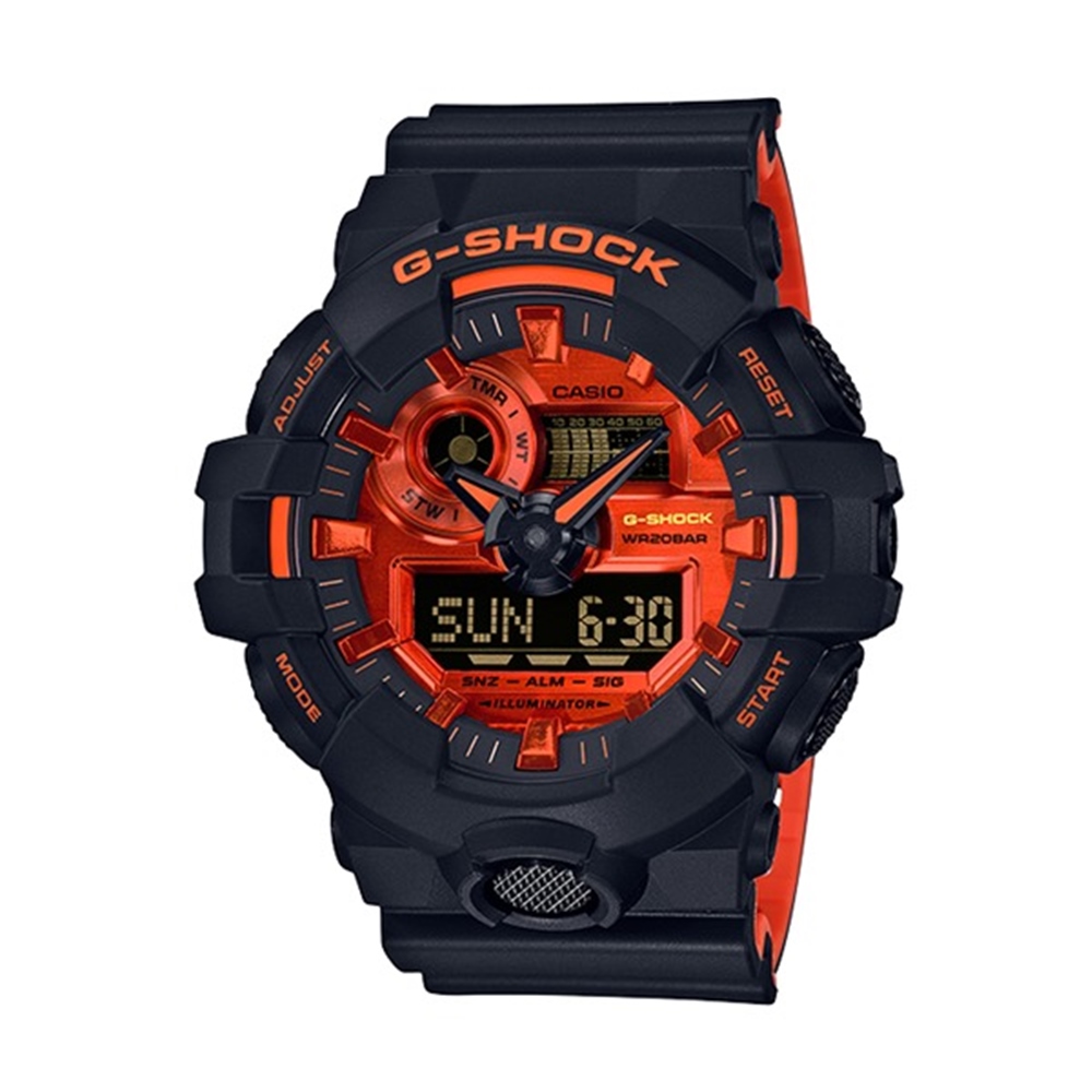 CASIO 卡西歐 G-Shock 酷炫時尚雙顯電子錶-黑x橘/53.4mm
