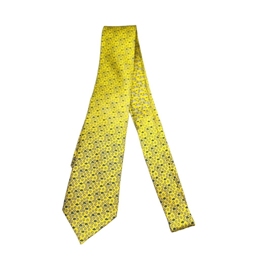HERMES經典限量標誌領帶-黃色馬蹄圖騰滿版領帶