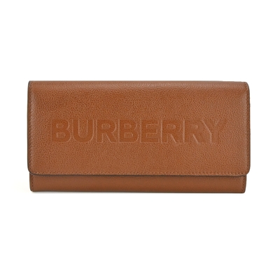 burberry 經典logo荔枝牛皮翻蓋長夾(棕色)