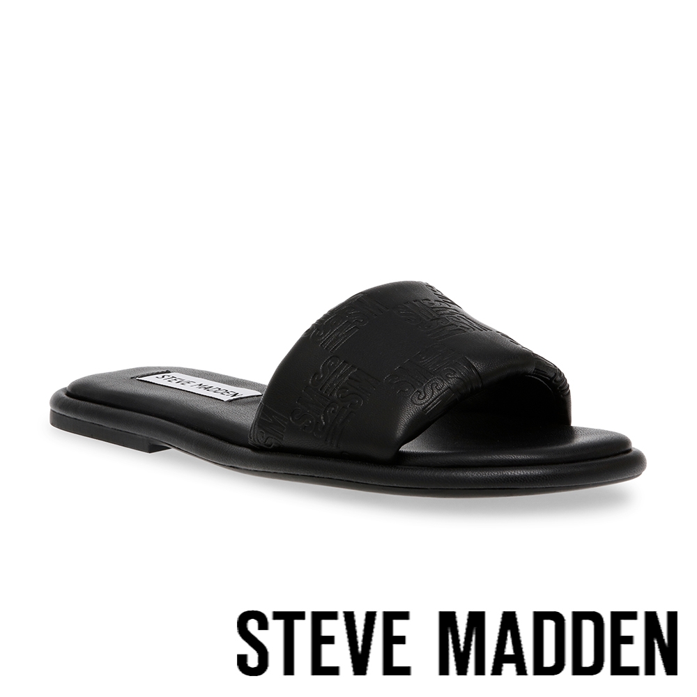STEVE MADDEN-NEARBY 壓紋皮質平底拖鞋-黑色