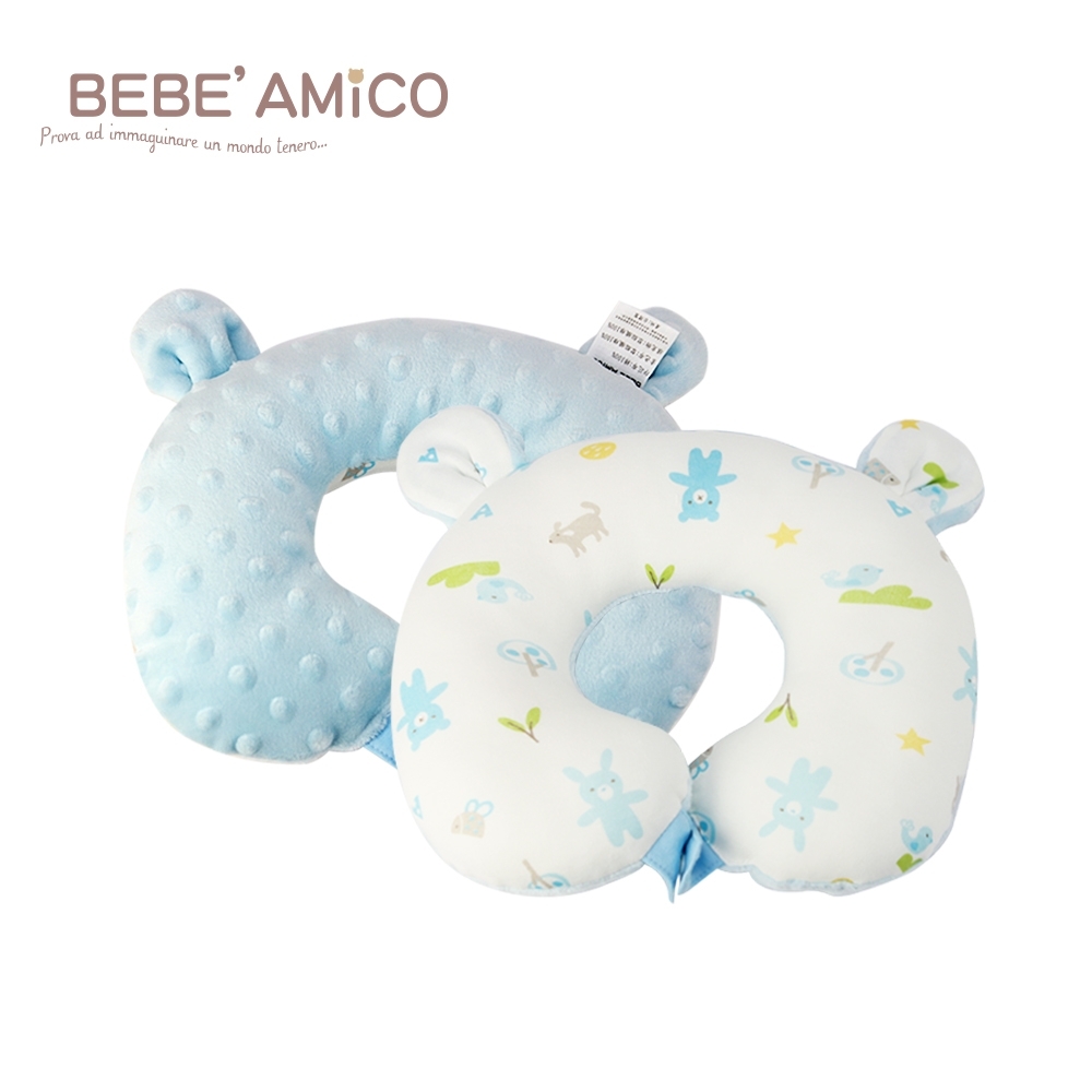 BEBE AMiCO-貝貝豆雙面造型頸枕(粉/藍)
