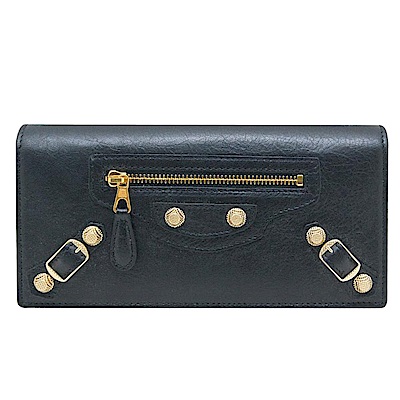 BALENCIAGA 大金釦羊皮釦式長夾(黑色)