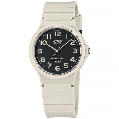 CASIO 卡西歐 / 簡約百搭 數字時標 橡膠手錶-黑x米白/33mm