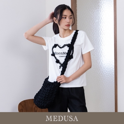 現貨【MEDUSA 曼度莎】黑色玫瑰盤花造型純棉Tee（M-XL）｜女上衣 短袖上衣 休閒上衣