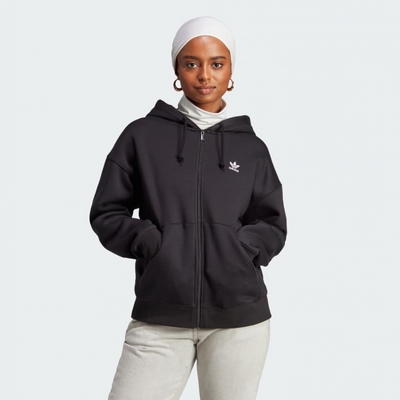 adidas 愛迪達 外套 女款 運動連帽外套 三葉草 FLEECE FULL ZIP 黑 IM1141