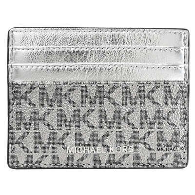 MICHAEL KORS COOPER 經典印花拼接簡易隨身卡夾(銀)