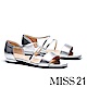 涼鞋 MISS 21 個性曲線一字造型拼接羊皮平底涼鞋－銀 product thumbnail 1