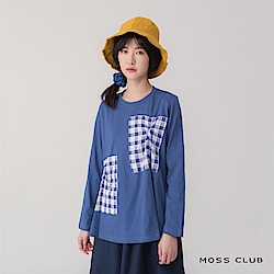 MOSS CLUB 格紋拼接口袋設計-上衣(藍色)