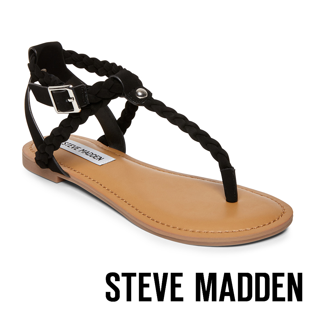 STEVE MADDEN- BRAIDED 編織羅馬繫帶平底涼鞋-黑色