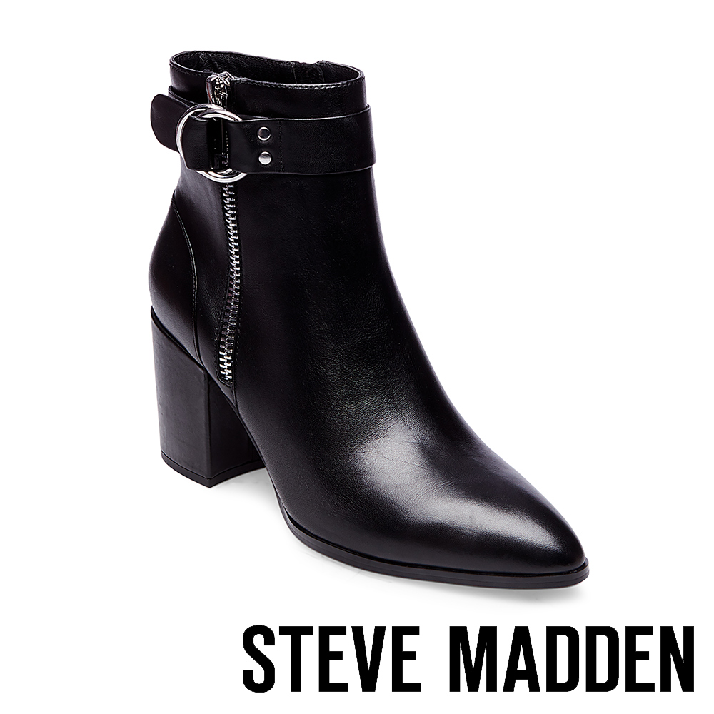 STEVE MADDEN-JOHANNAH經典時尚尖頭美型粗跟靴-黑色