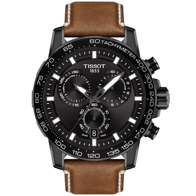 TISSOT 天梭 Supersport 三眼全黑計時腕表-皮帶款45.5mm