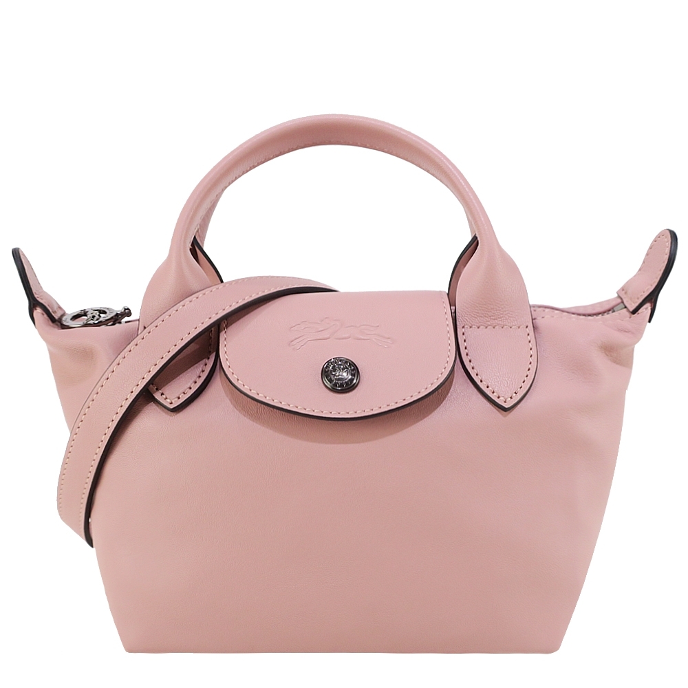 LONGCHAMP LE MINI PLIAGE CUIR系列小羊皮迷你短把兩用水餃包(古董粉)