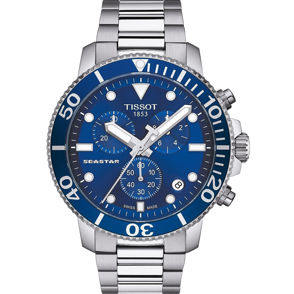 TISSOT 官方授權 Seastar 海星300米潛水石英錶-藍鋼-T1204171104100